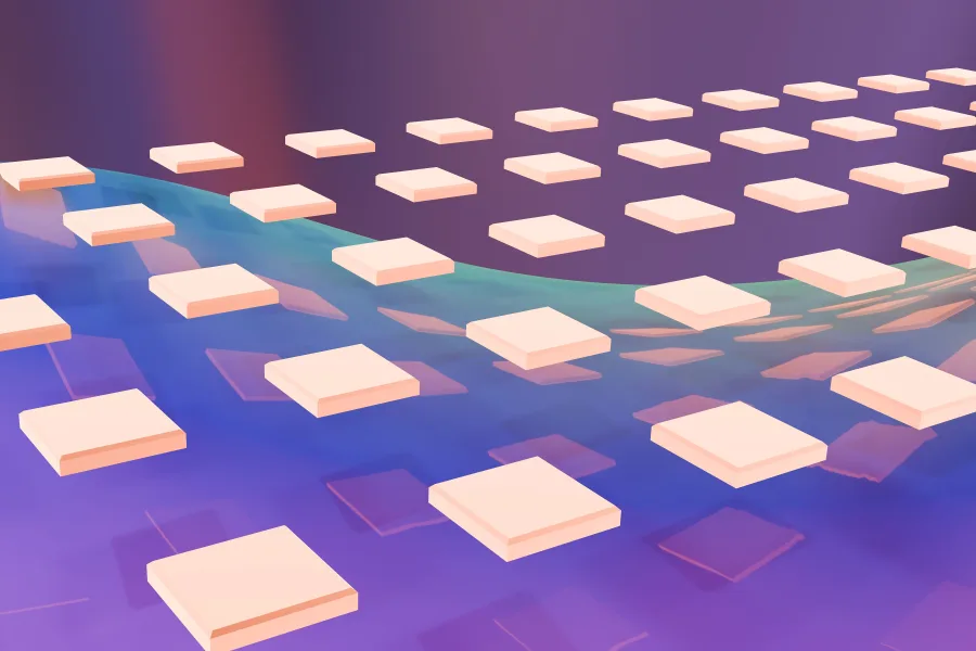 Flat square microservices multiplying — capacity auto-scaling to match demand